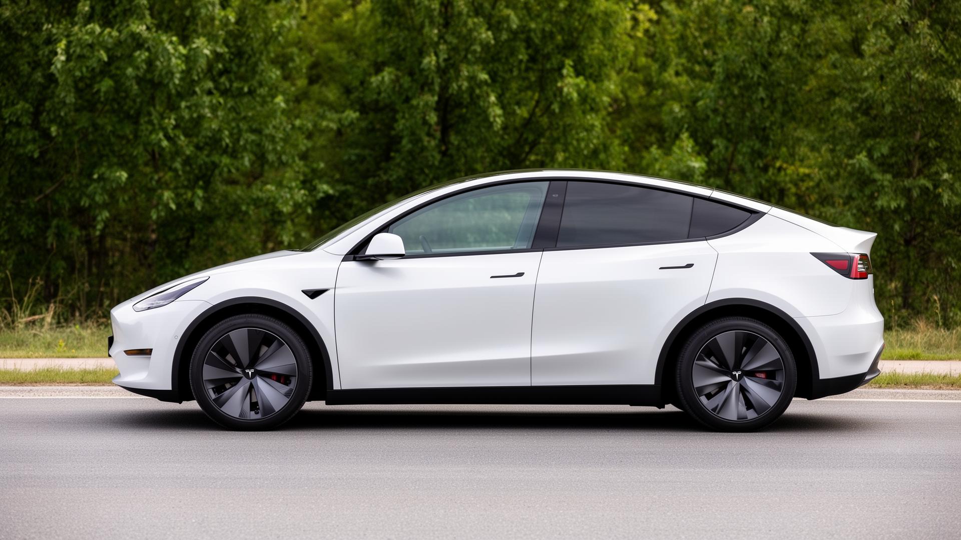 Profil de la Tesla Model Y blanche